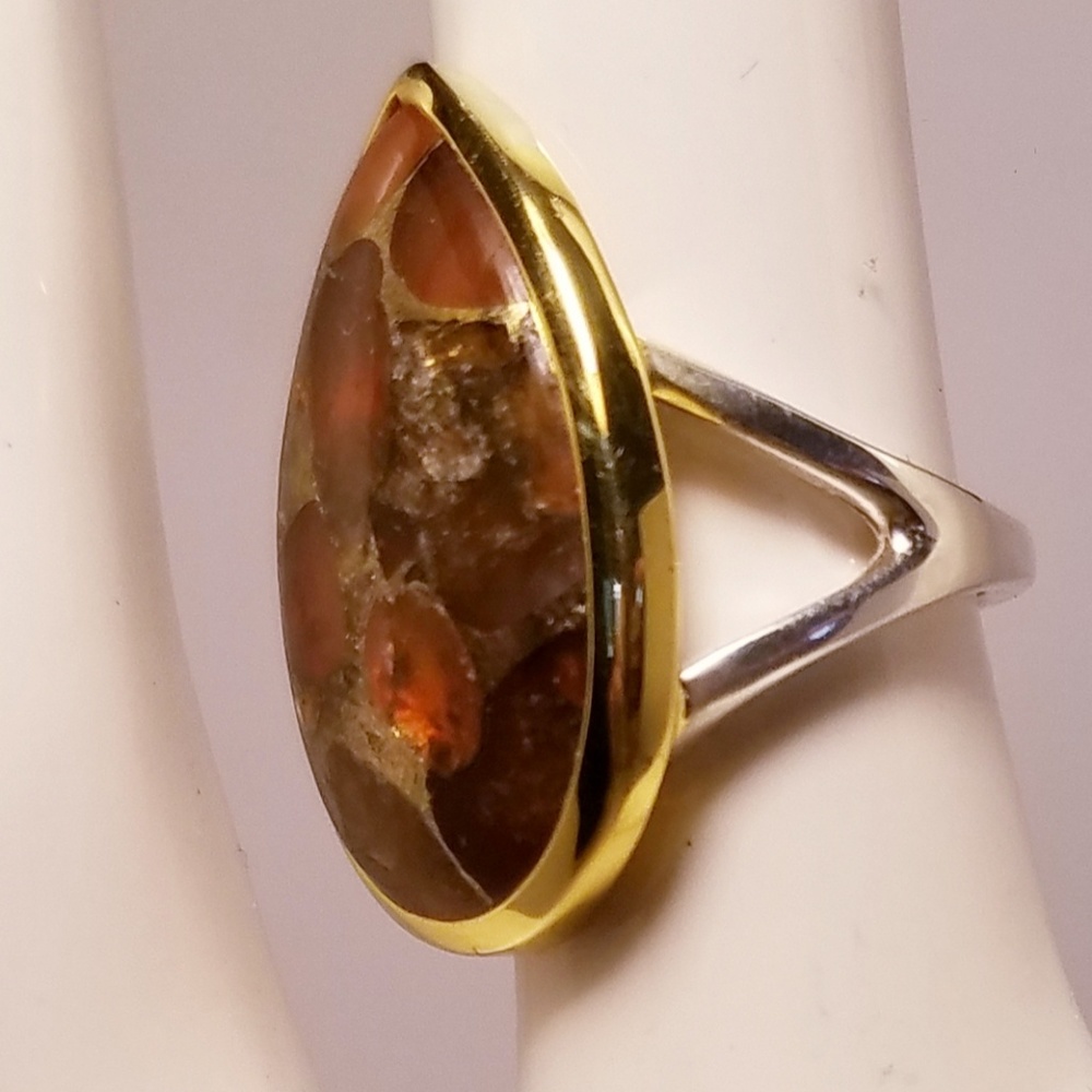 {925}natural copper turquoise ring 7